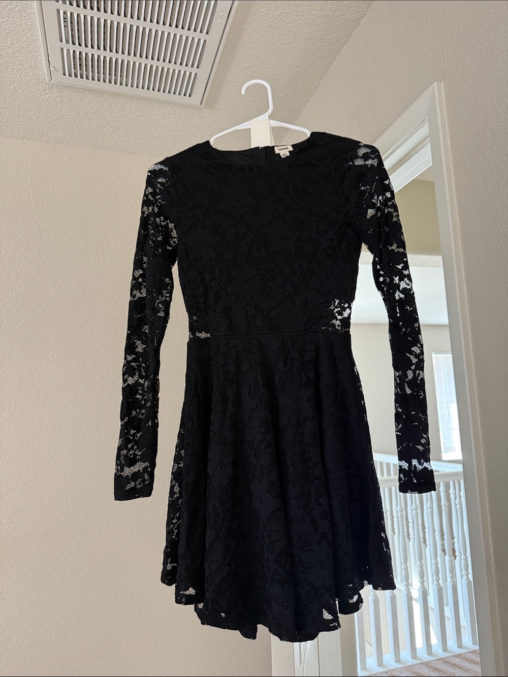 Garage Black Long-Sleeve Lace Fit-and-Flare Dress